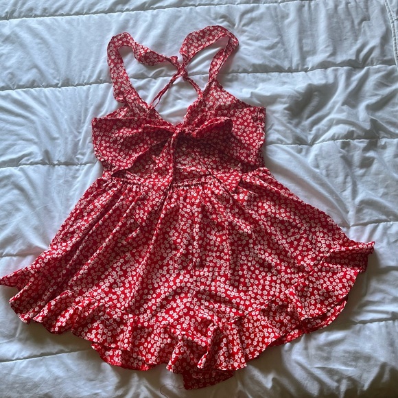 Red Ditsy Floral Romper with Open Back Detail - Picture 3 of 4